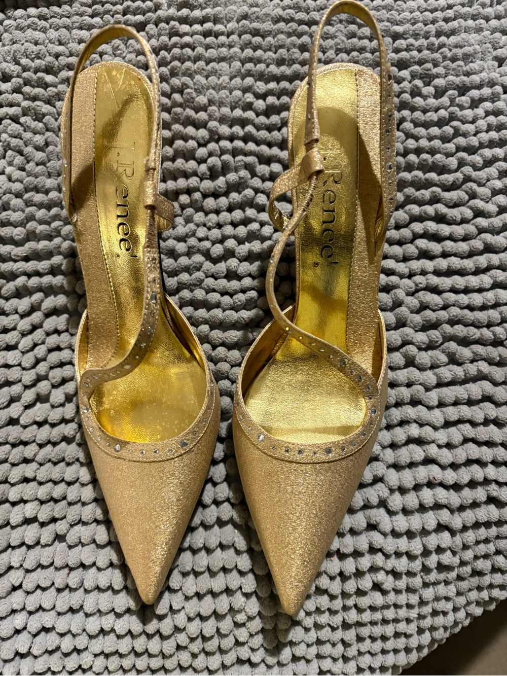 J.Renee Gold Glitter Pointed Slingback  4”Heels